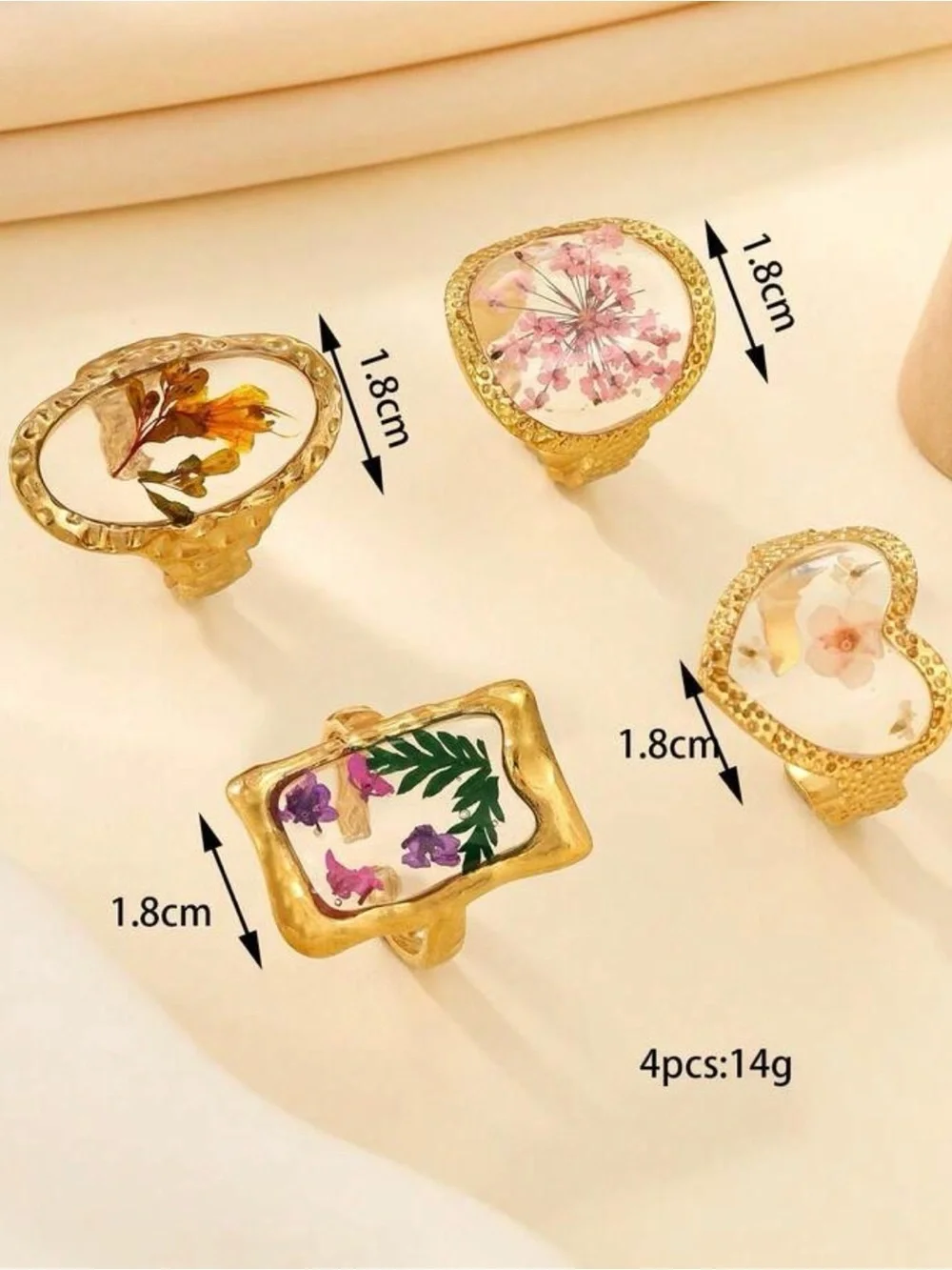 luxury Gold statement Rings set - Pink and Yellow Accent